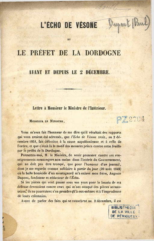 Lettre à Monsieur le Ministre