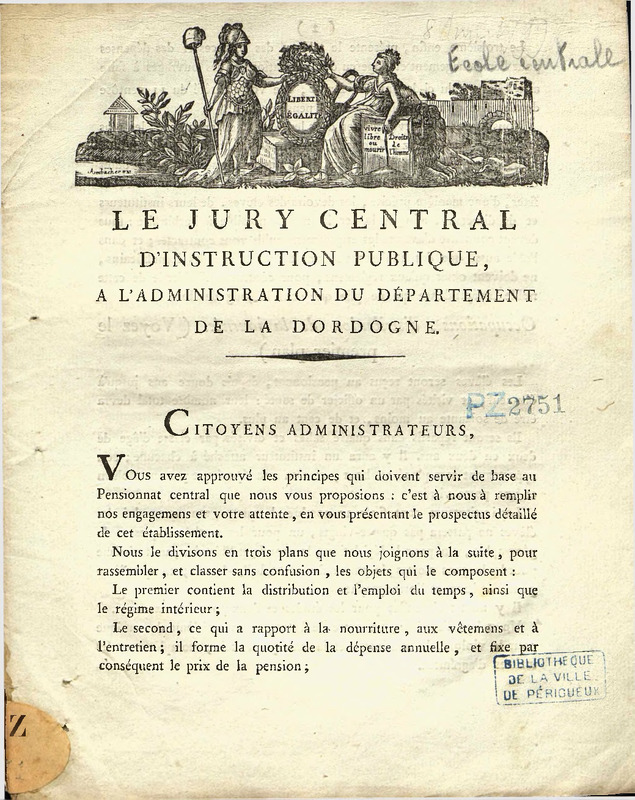 Le Jury central d'instruction publique, à l'administration du département de la Dordogne