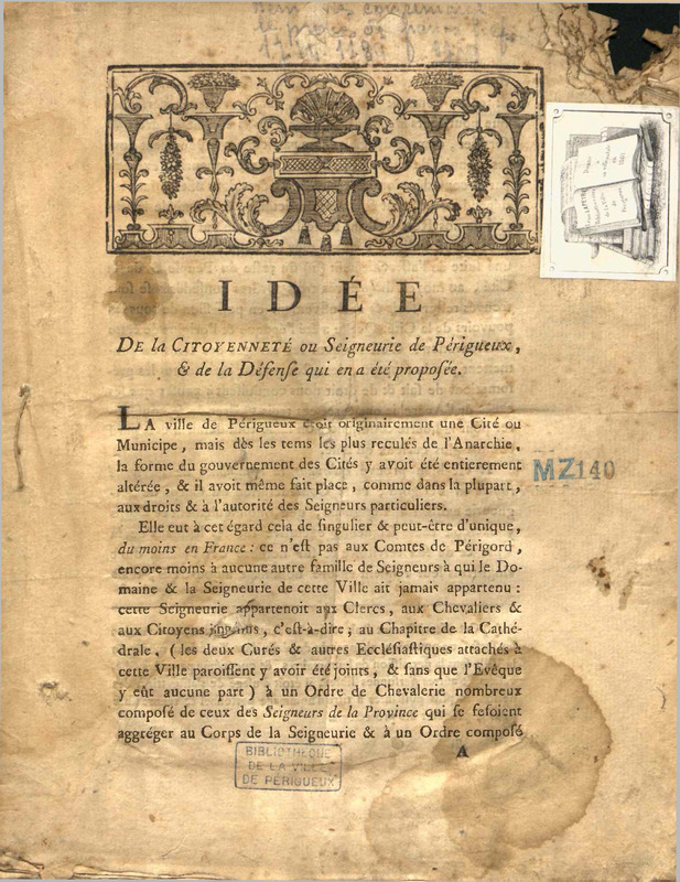 Idée de la citoyenneté ou seigneurie de Périgueux, et de la défense qui en a été proposée