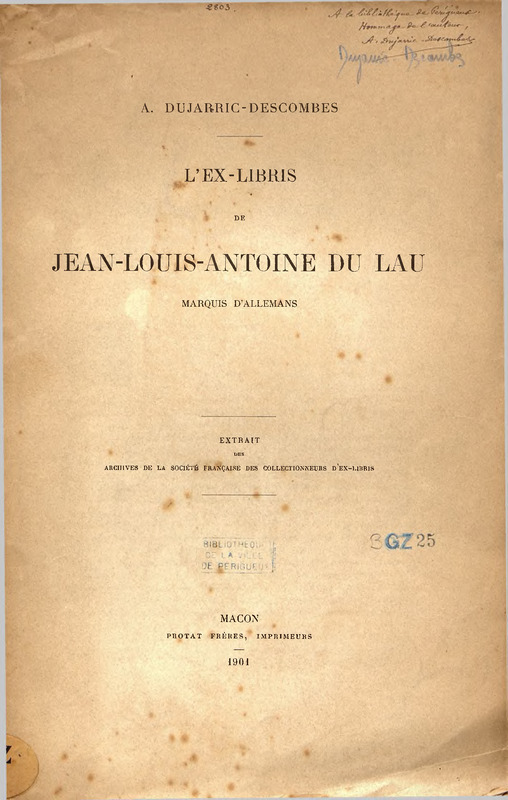 L'Ex-libris de Jean-Louis-Antoine Du Lau, marquis d'Allemans