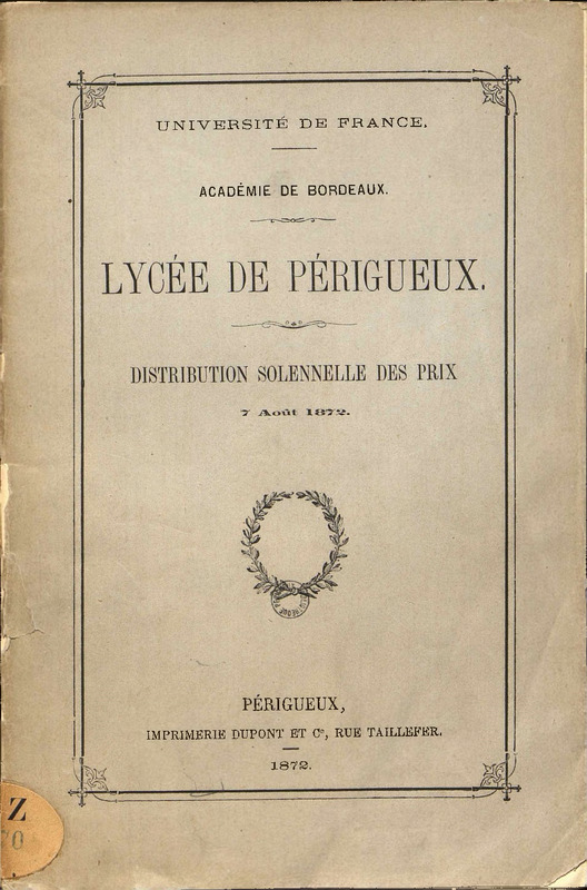 Lycée de Périgueux. Distribution solennelle des prix
