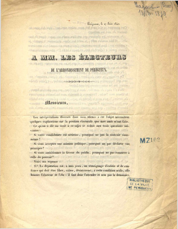 A MM. les électeurs de l'arrondissement de Périgueux