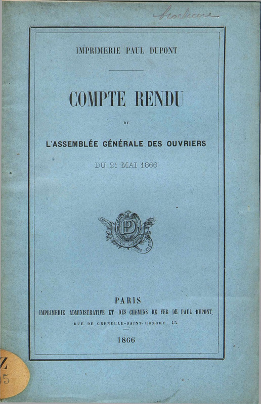 Compte-rendu de l'assemblée générale des ouvriers du 21 mai 1866