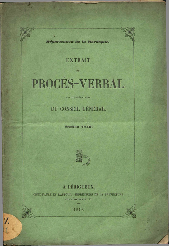 Extrait du procès-verbal des délibérations du conseil général session 1849