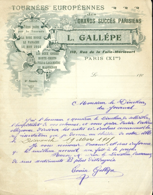 Lettre de Louise Gallépe à M le Directeur du Journal