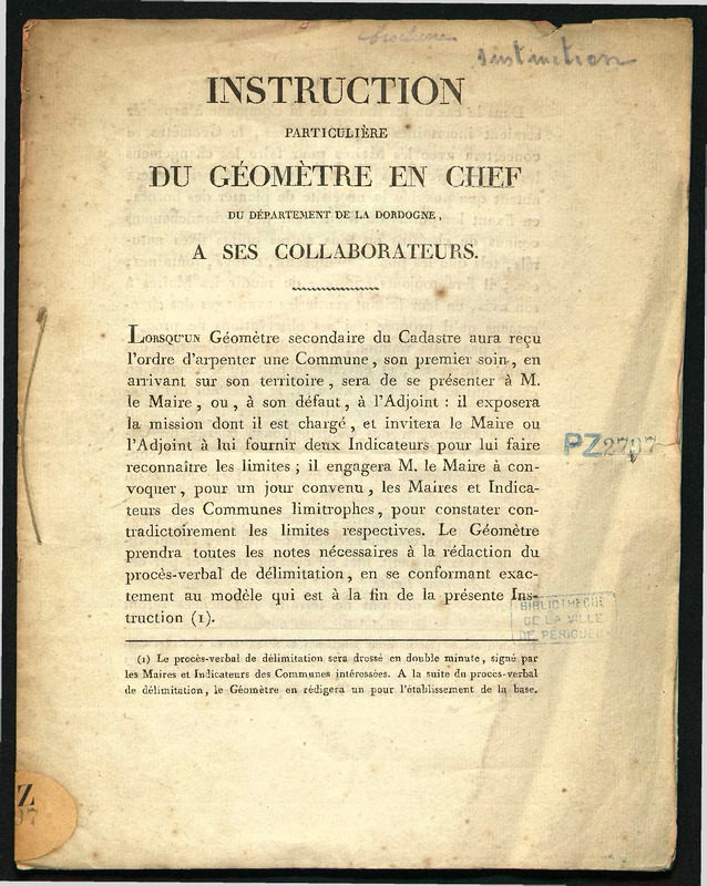 Instruction particulière du géomètre en chef