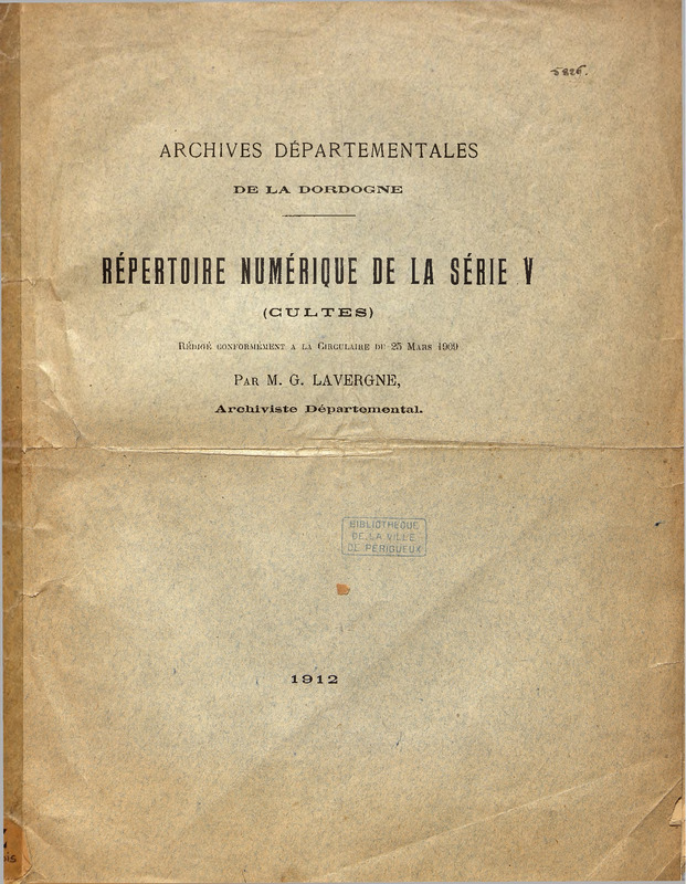 Répertoire numérique de la Série V (Cultes)