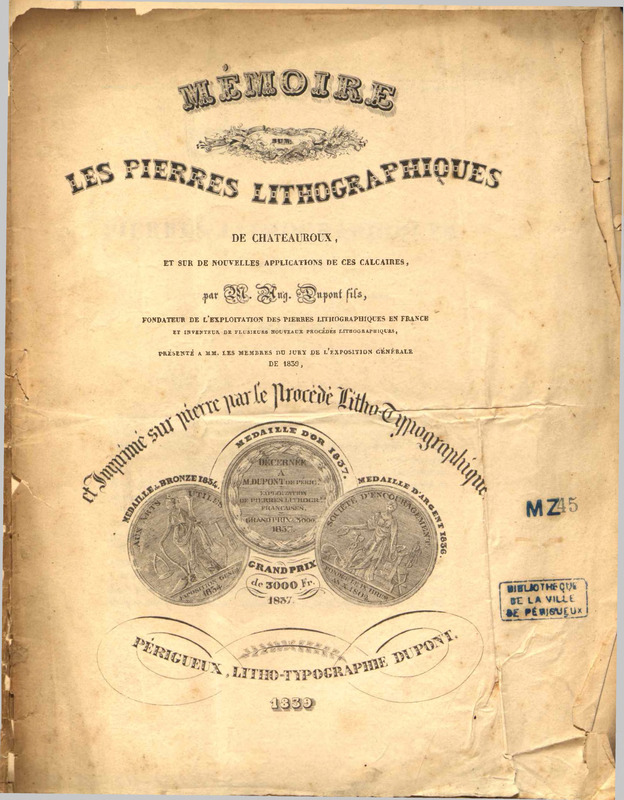 Mémoire sur les pierres lithographiques de Châteauroux et sur de nouvelles applications de ces calcaires