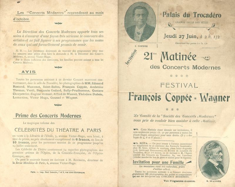 Festival François Coppée, Wagner [Programme et invitation]