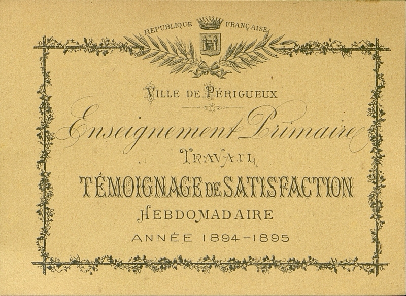 Enseignement primaire. Ville de Périgueux . Travail