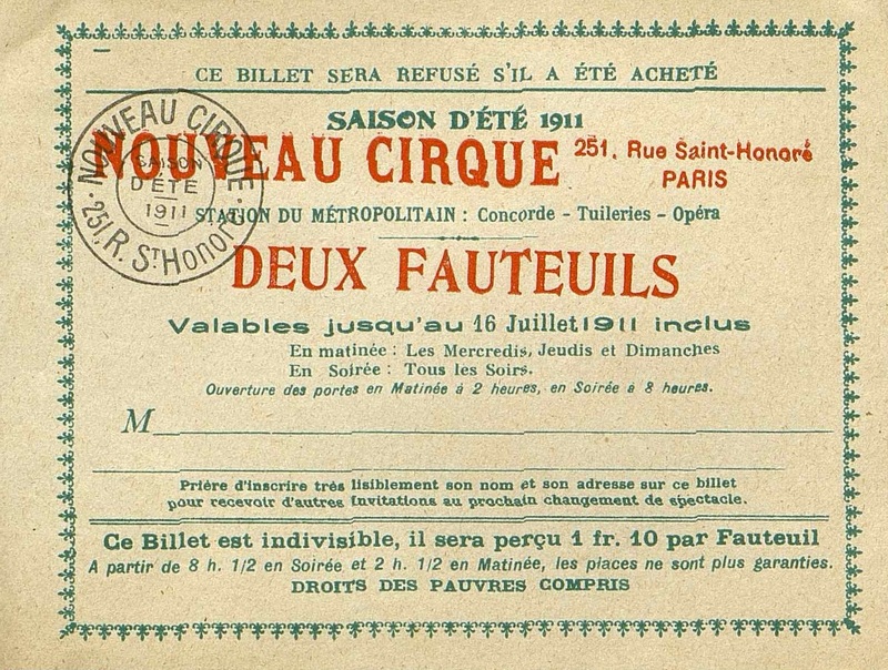 Nouveau Cirque. Deux fauteuils.