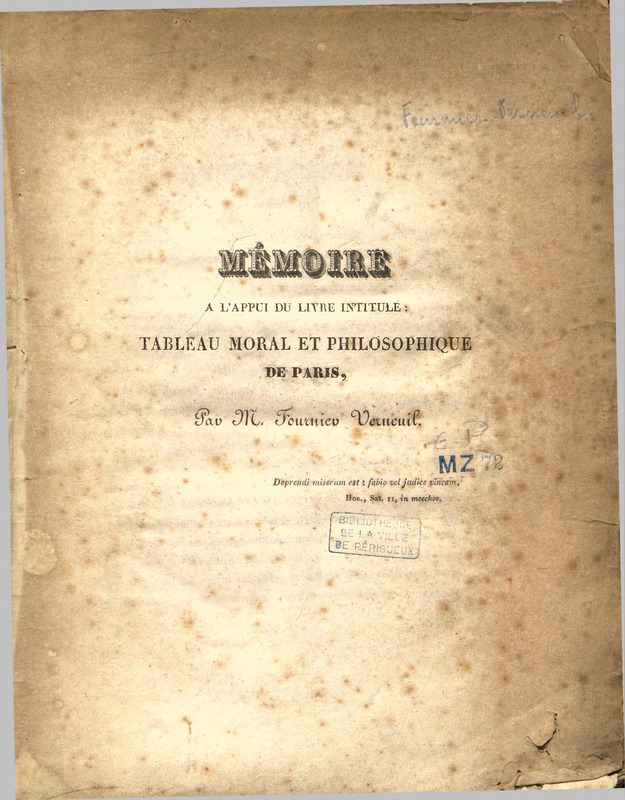 Mémoire à l'appui du livre intitulé : Tableau moral et philosophique de Paris