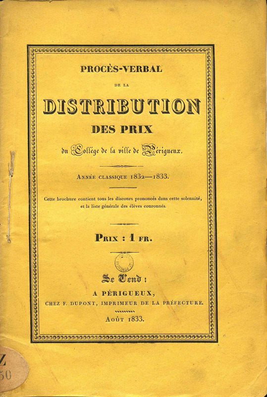 Procès-verbal de la distribution des prix du Collège de la ville de Périgueux