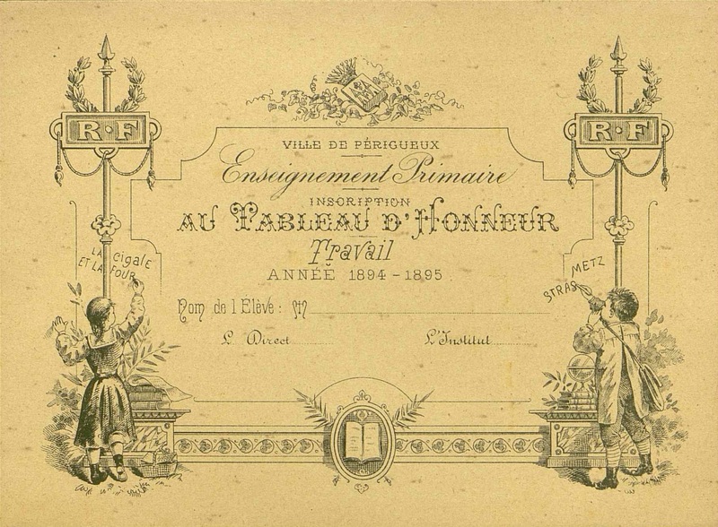 Enseignement primaire. Ville de Périgueux. Travail