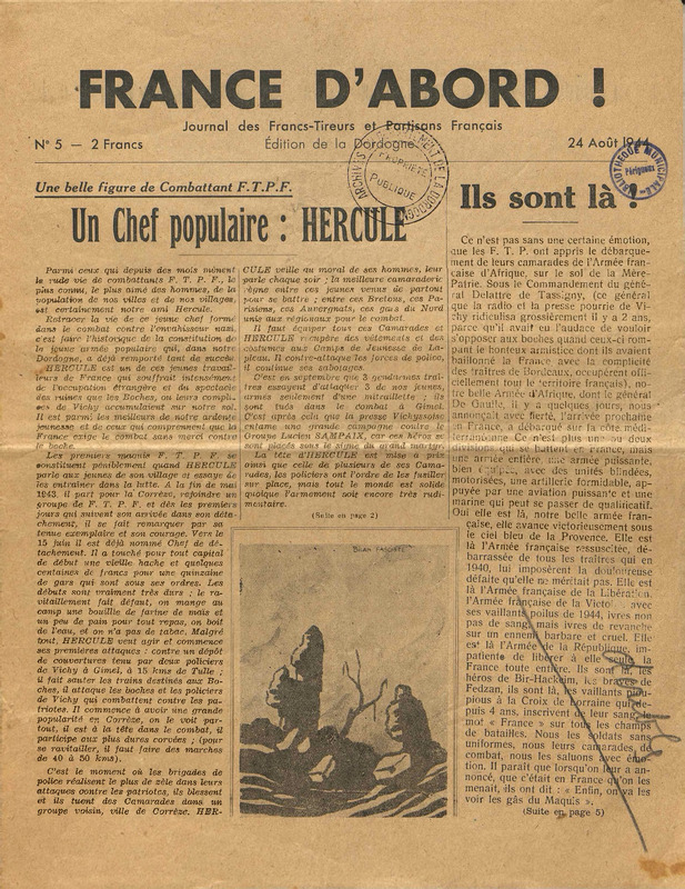 France d'abord ! Journal des Francs-Tireurs et Partisans Français