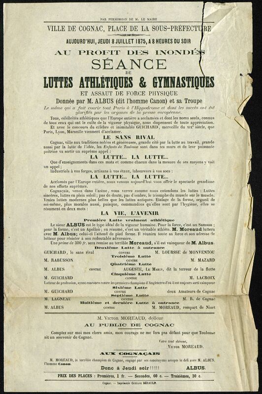 Séance luttes athlétiques et gymnastiques au profit des inondés