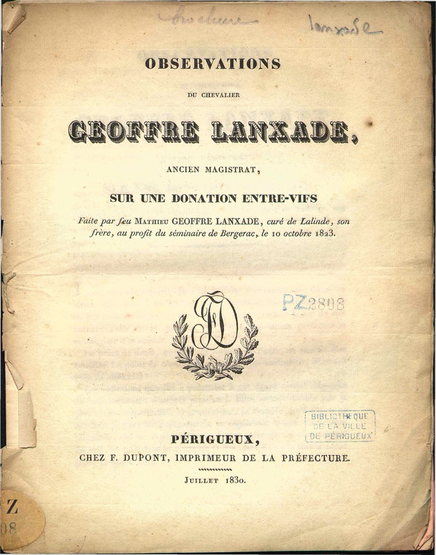 Observations du chevalier Geoffre Lanxade