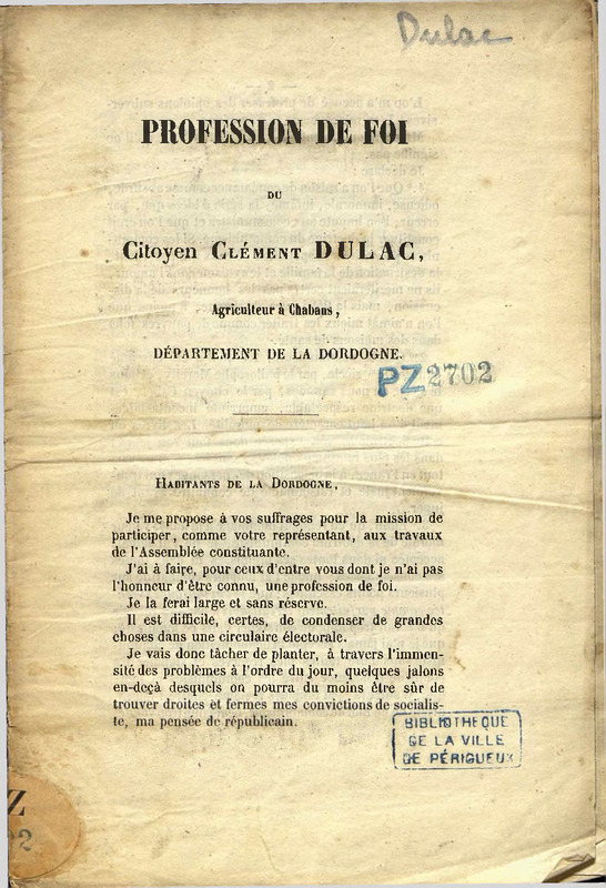 Profession de foi du citoyen Clément Dulac