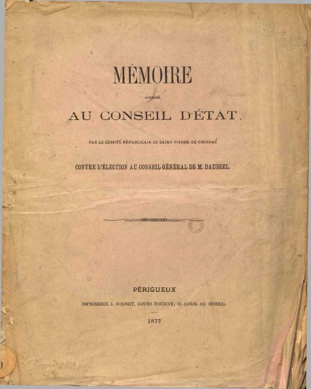 Mémoire adressé au Conseil d'Etat