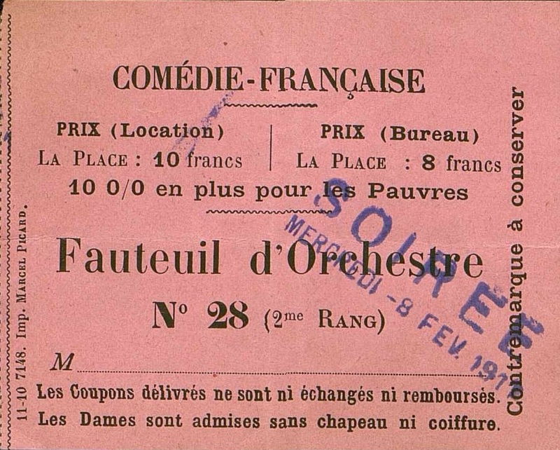 Comédie Française. Fauteuil d'orchestre.