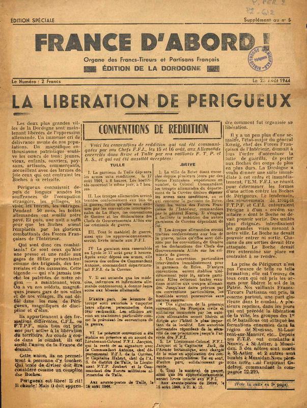 France d'abord ! Journal des Francs-Tireurs et Partisans Français