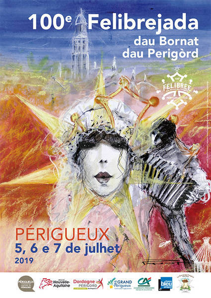Affiche de la 100e édition de la Félibrée les 5, 6 et 7 juillet 2019 à Périgueux