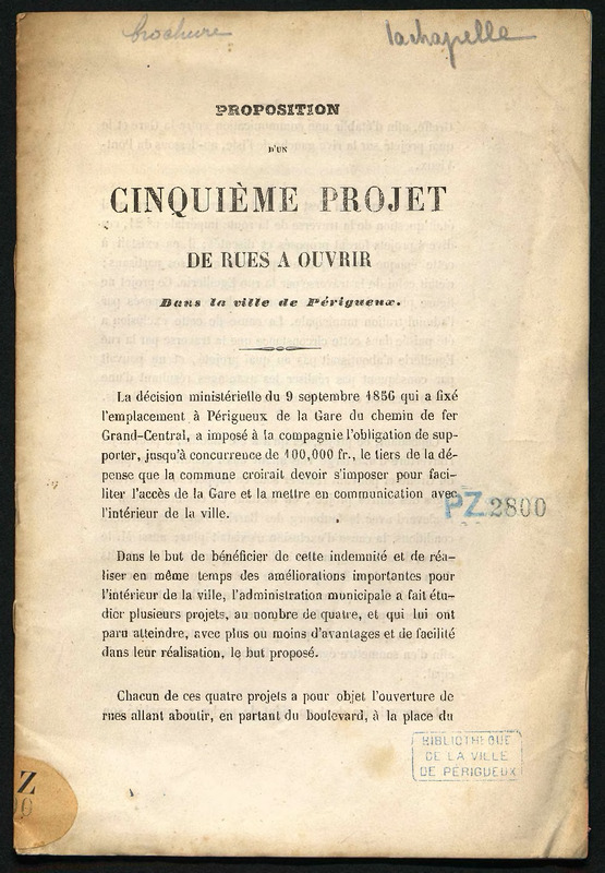 Proposition d'un cinquième projet de rues à ouvrir