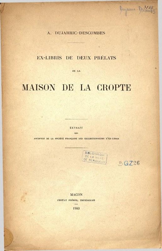 Ex-libris de deux prélats de la maison de La Cropte
