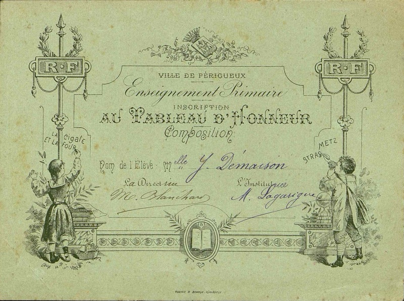 Inscription au tableau d'honneur . Ville de Périgueux.