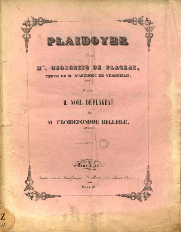 Plaidoyer pour Mme Georgette de Flageat, veuve de M d'Artignac de Verneuilh, intimée