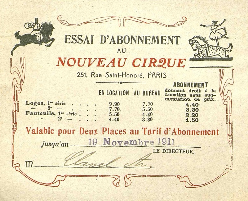 Essai d'abonnement au Nouveau Cirque.