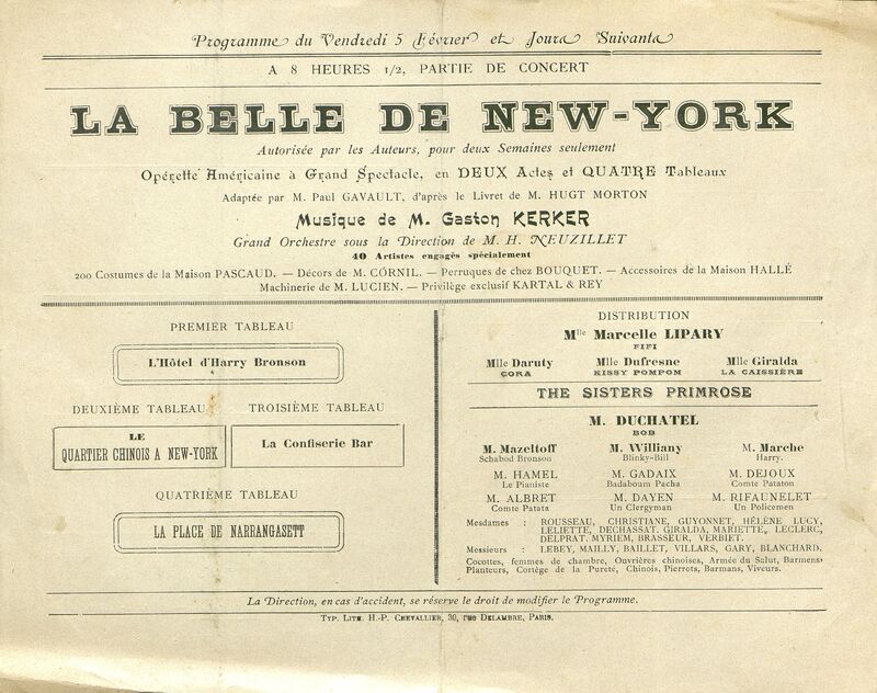 La Belle de New York : opérette