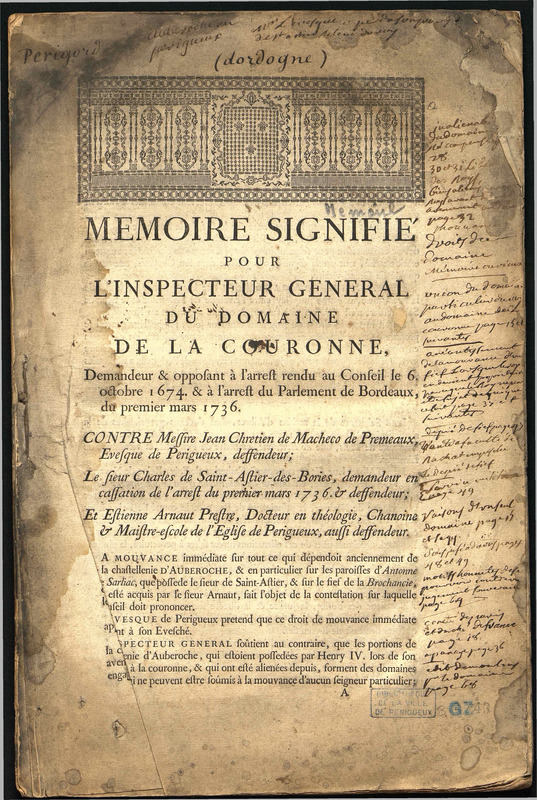 Mémoire signifié pour l'inspecteur général du Domaine de la Couronne...contre Messsire Jean Chrétien de Macheco de Prémeaux