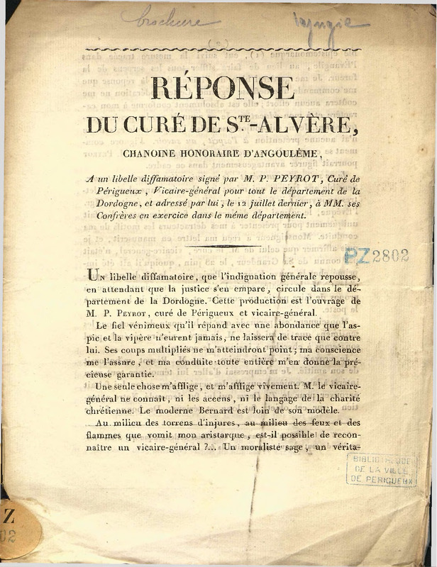 Réponse du curé de Ste-Alvère