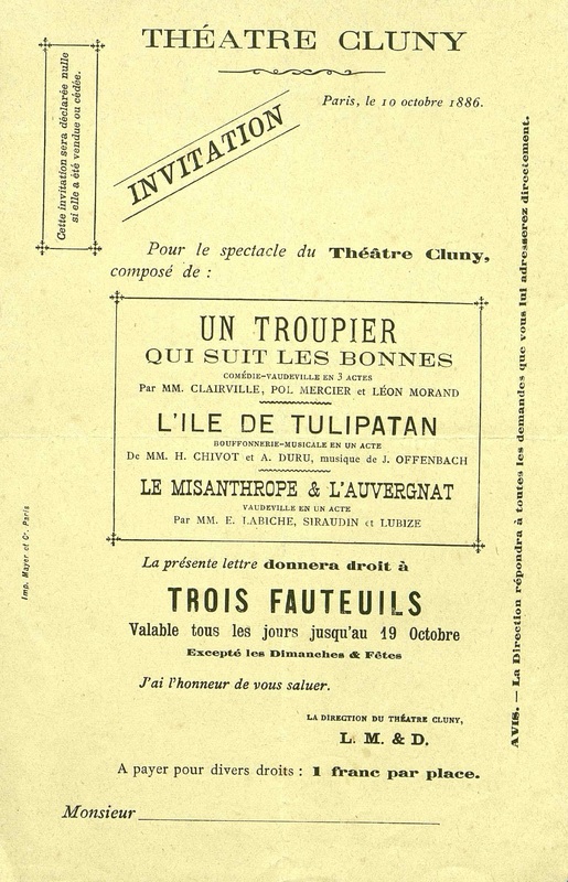Théâtre de Cluny. Invitation