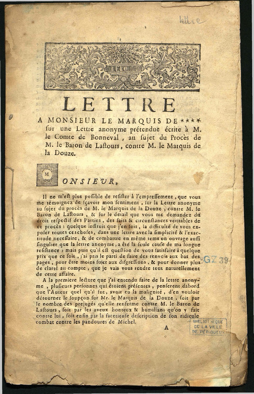 Lettre à Monsieur le Marquis de ****
